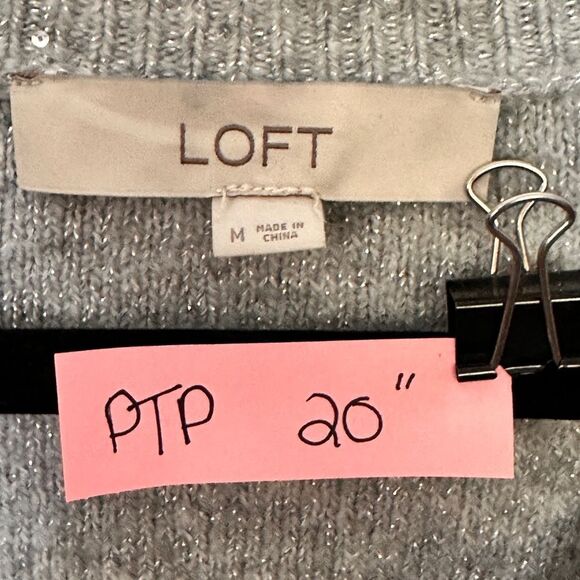 LOFT V Neck Sparkle Silver / Gray Sweater. Size: Medium - Picture 6 of 6